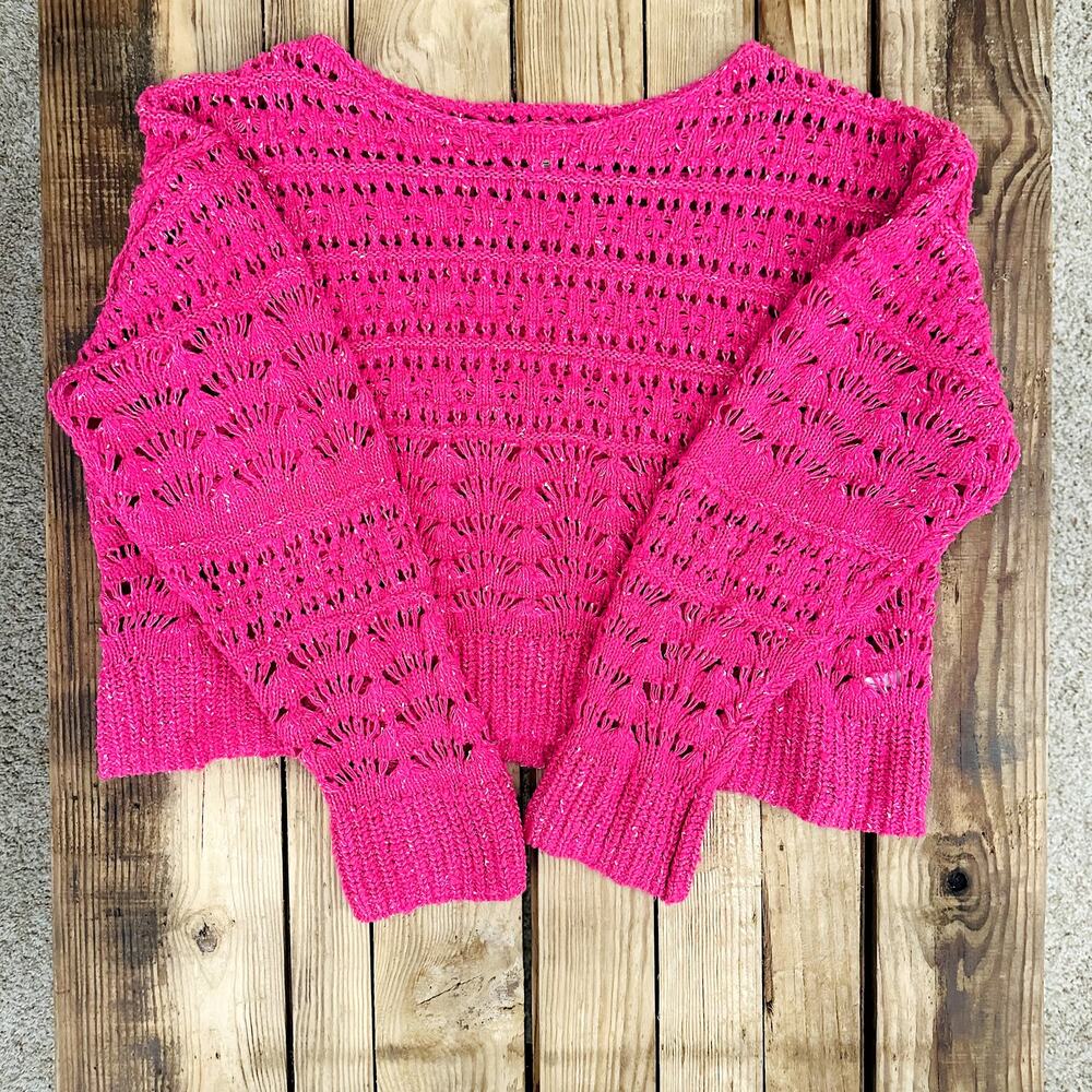 Pilcro‎ Cotton Knit Crop Sweater Hot Pink - Size L